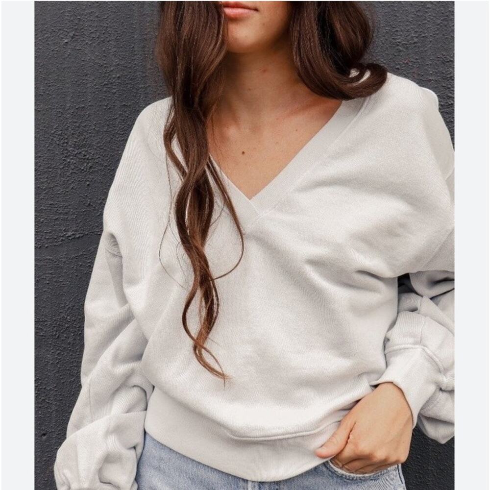 AGolde Women’s Sweatshirt Basic Loungewear Top Comfortable Travel V-neck - Picture 1 of 9